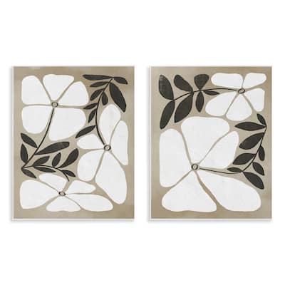 Stupell Neutral Bohemian Flowers Wall Plaque Art Design By Victoria Barnes (Set of 2)