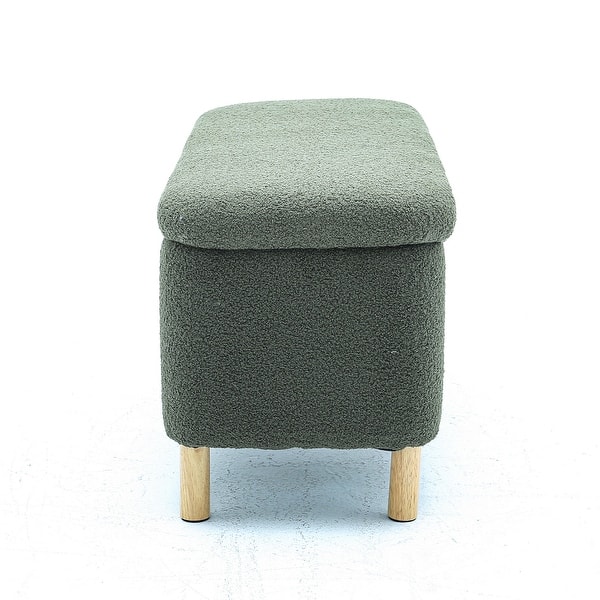 Dark Green Storage Bench Boucle Fabric Upholstered Ottoman Indoor Entryway Bench with Wood Legs