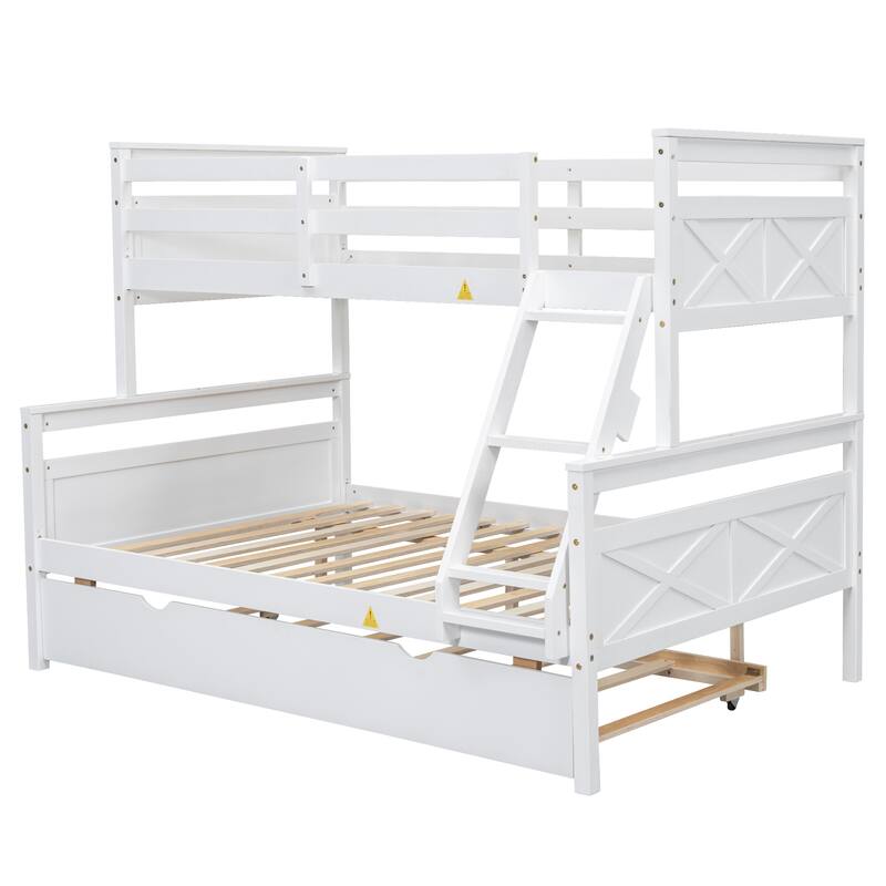 Twin Over Full Bunk Bed With Ladder, Twin Size Trundle, Safety Guardrail