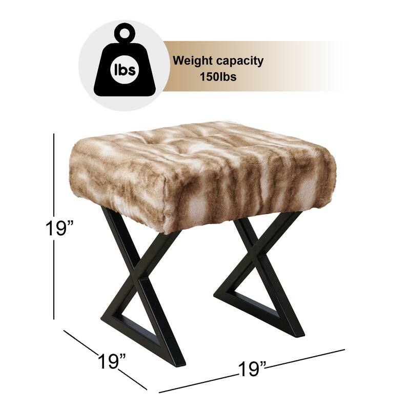 FauxFur Ottoman Vanity Stool 19"X19"X19". - 19"x19"x19" - Raccoon Taupe