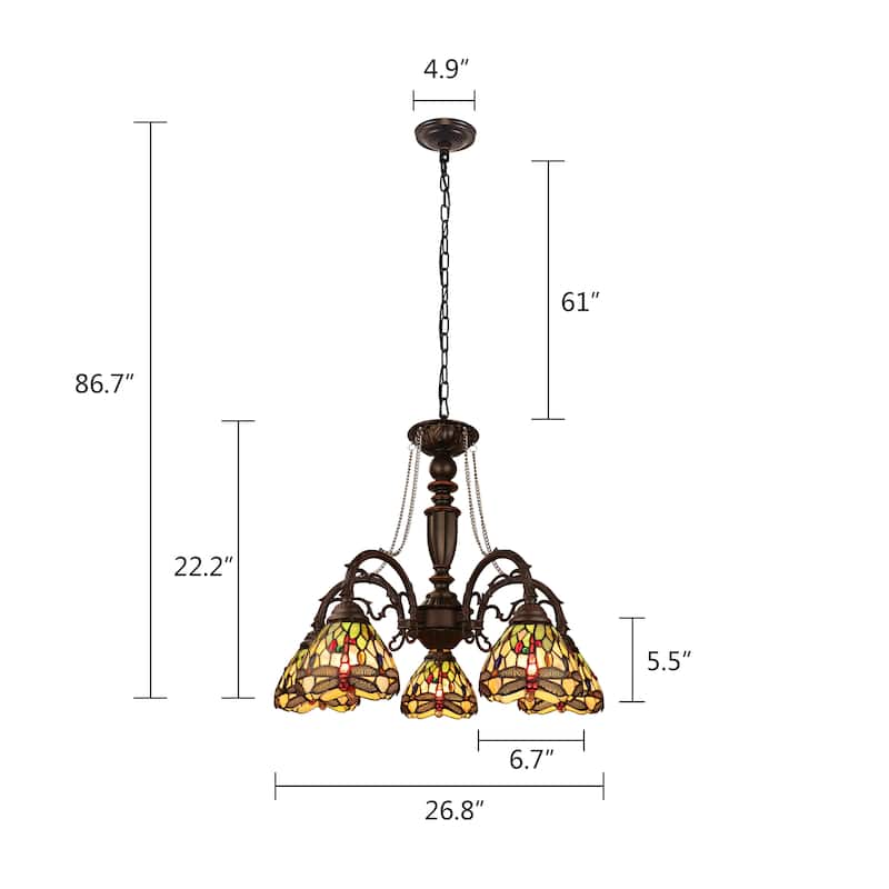 Tiffany Style Dragonfly Design 5-light Dark Bronze Chandelier - 22.2 High