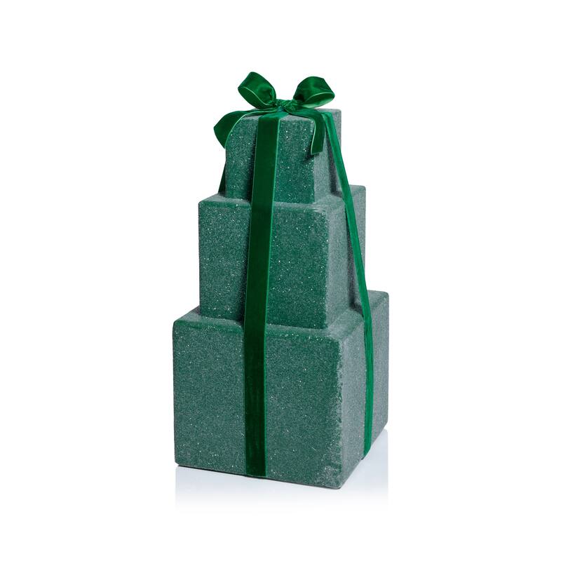 Stacked Presents Holiday Decorative Resin Figurine, 16.5" Tall - Green