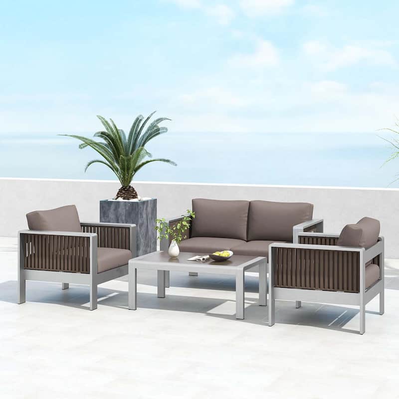 Costway Patio Aluminum Loveseat Sofa Outdoor Furniture Set with Thick - See Details