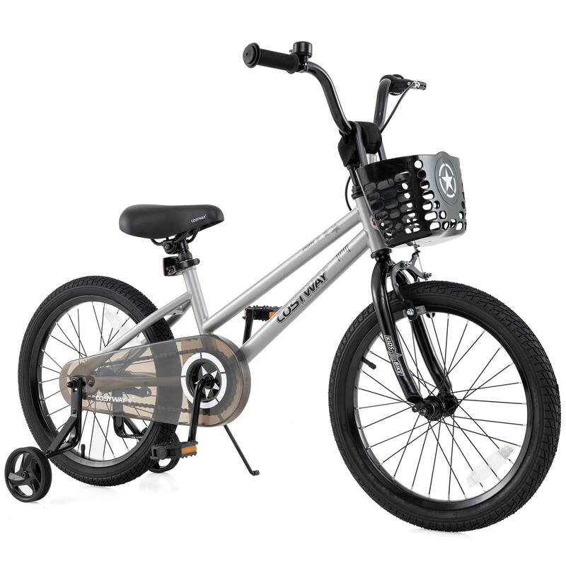 Costway 12"/14"/16"/18" Kid’s Bike with Training Wheels Adjustable - See Details - 18" Silver