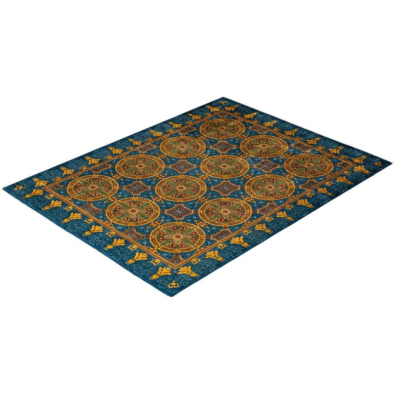 Overton Hand Knotted Wool Vintage Inspired Modern Contemporary Suzani Blue Area Rug - 8' 2" x 10' 6"