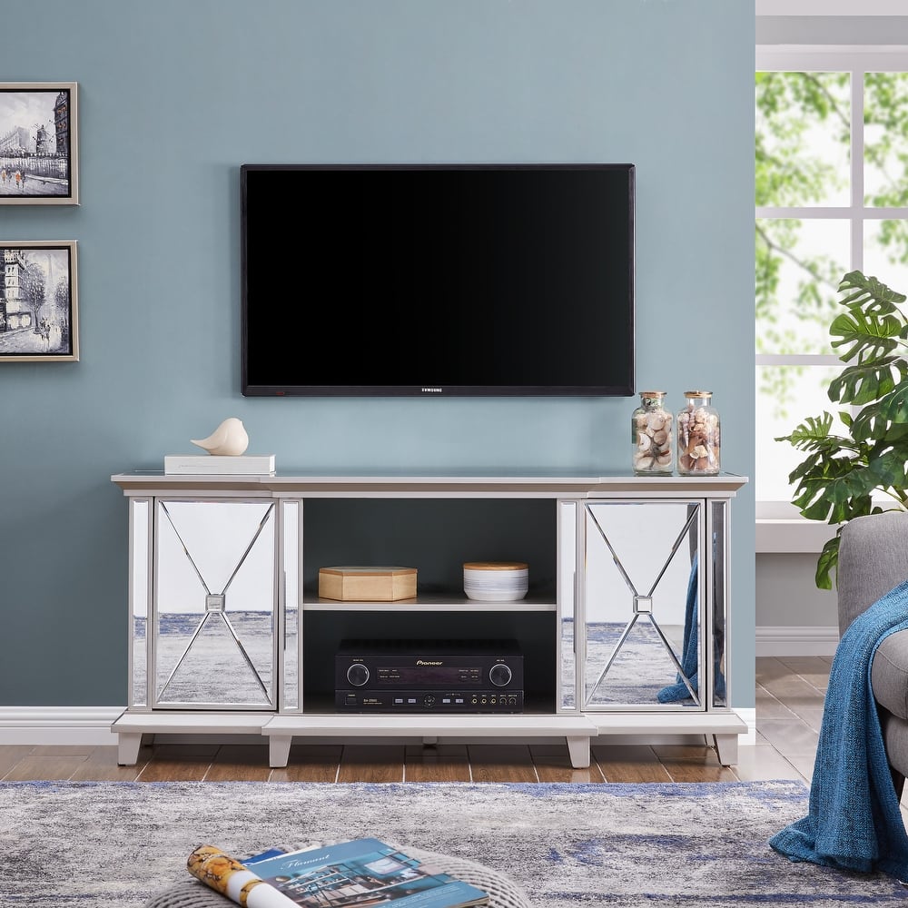 SEI Furniture Toppington Mirrored Media TV Stand w/ Storage for TV's up to 56"