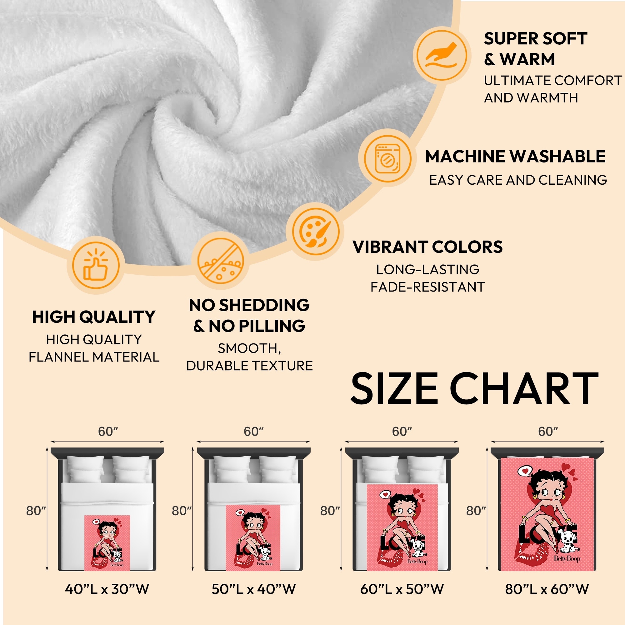 Betty Boop Super Soft Fleece Plush Throw Blanket for Couch - Picture 60 of 374