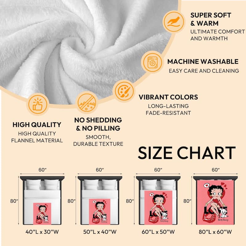 Betty Boop Super Soft Fleece Plush Throw Blanket for Couch Bed Sofa