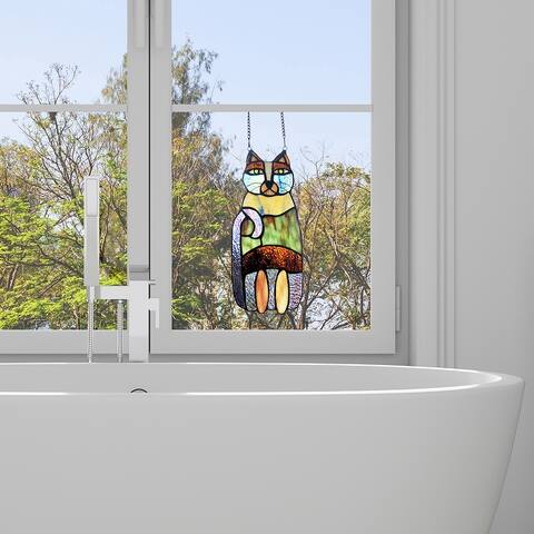 River of Goods 13-in. Crazy Cat Stained Glass Window Panel