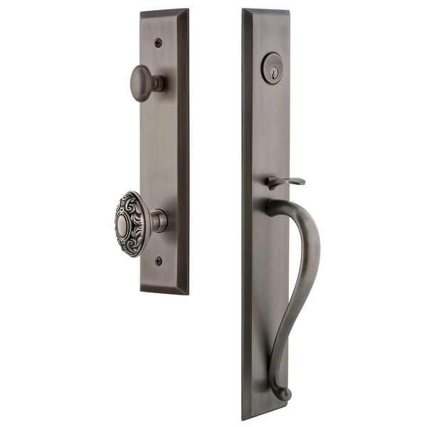 Grandeur FAVSGRGVC_ESET_238 Fifth Avenue Solid Brass Rose Keyed Entry Single Cylinder Full Plate "S" Grip Handleset with Grande