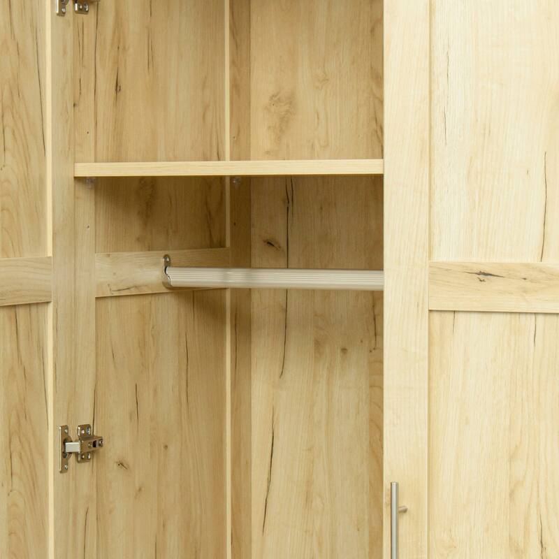 High Wardrobe Armoire & Kitchen Cabinet with 2 Doors, 2 Drawers and 5 Storage Spaces, Durable Sturdy MDF Frame for Bedroom
