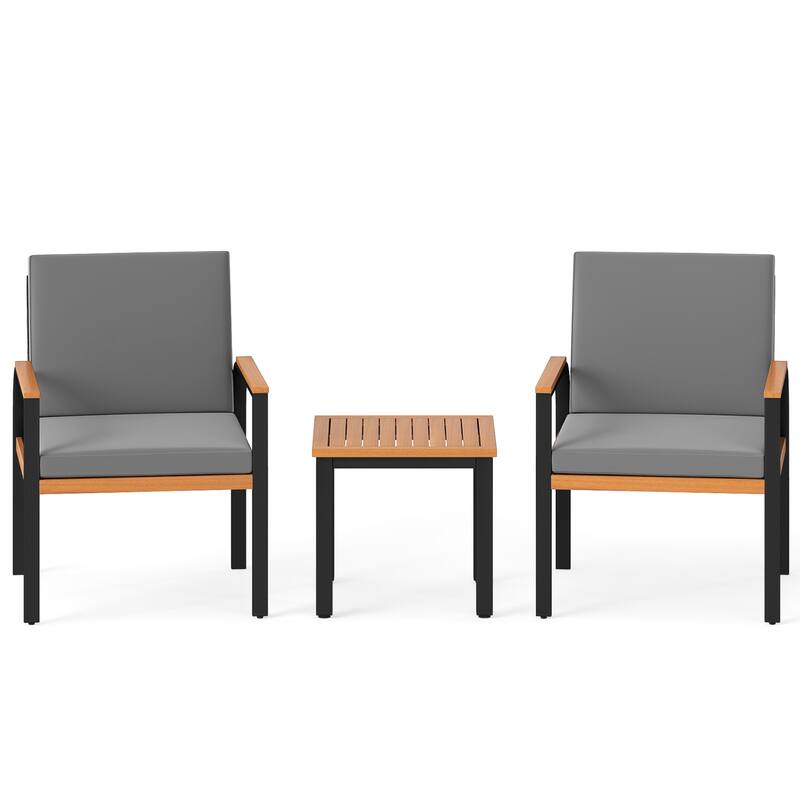 Gymax 3 Pieces Patio Furniture Set Outdoor Bistro Conversation Set w/