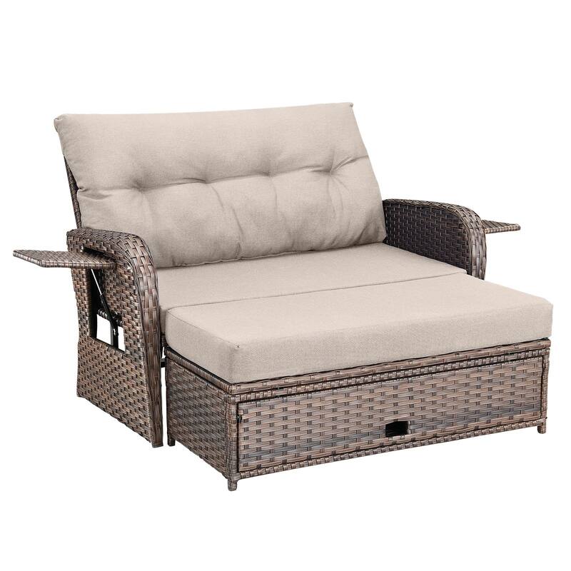 Outdoor Rattan Lounge Chair with Footrest for Backyard - Brown