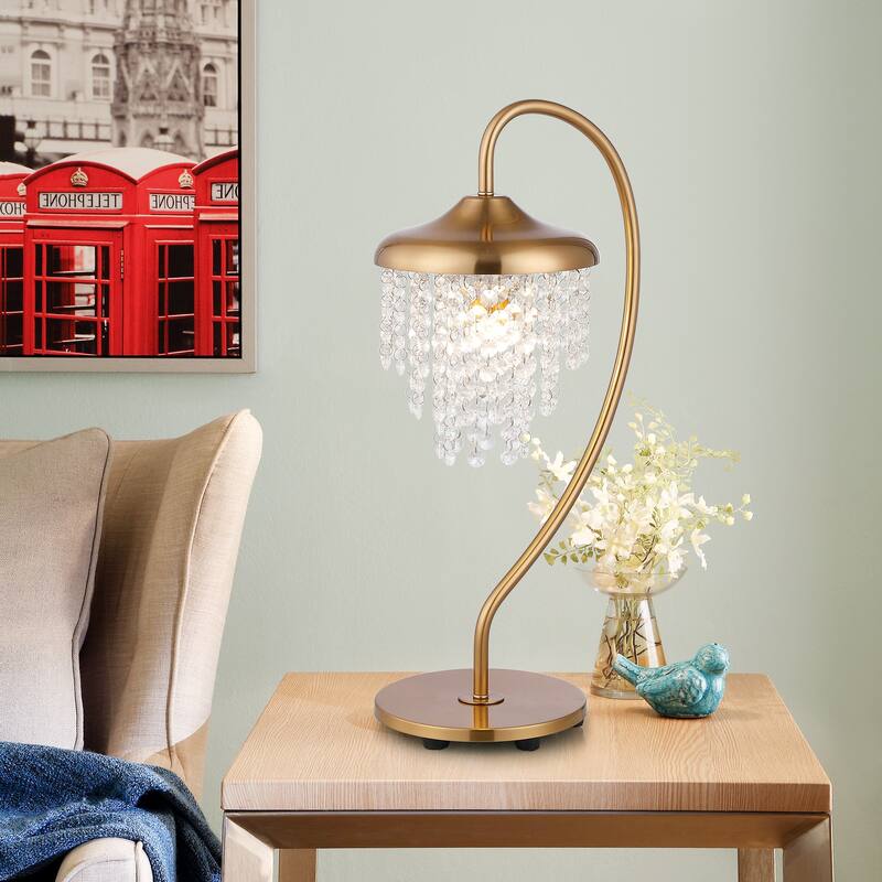 21" Modern Gold Crystal Arched Table Lamp with Dimmable Switch