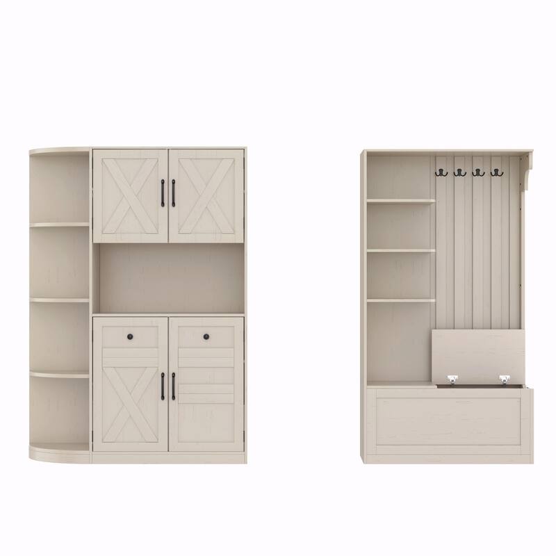 Multifunctional Left-Right Combination Hall Cabinet with Storage and 4 Hooks