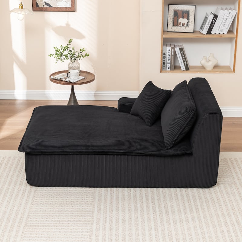 Oversized Chaise Lounge Chair, Upholstered Sofa Bed for Living Room, Corduroy Sleeper Couch Comfy Recliner Bedroom Reading Seat