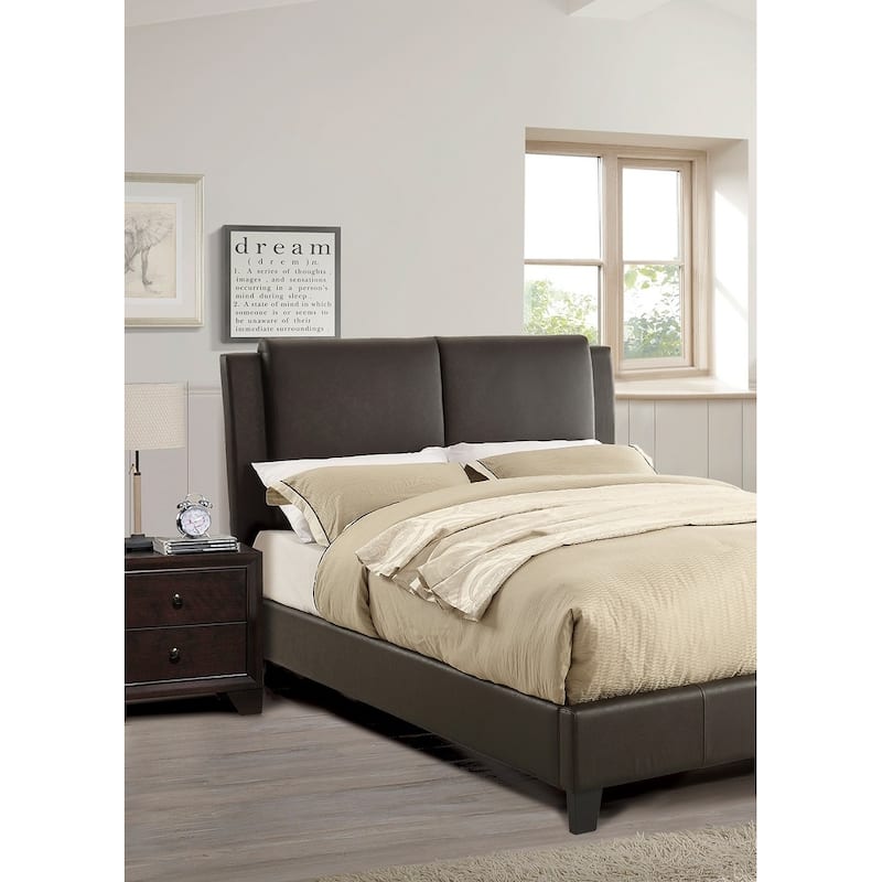 California King Size Bed 1pc Bed Set Brown Faux Leather Upholstered Two-Panel Bed Frame Headboard Bedroom Furniture