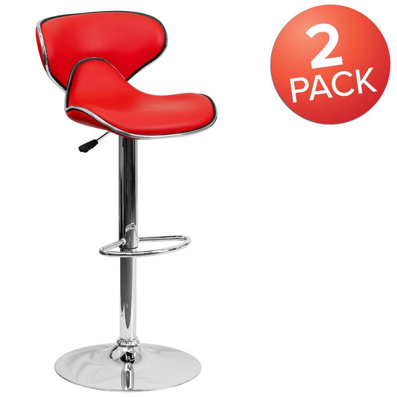 2 Pack Contemporary Mid-Back Vinyl Adjustable Height Barstool with Chrome Base - 16"W x 17.5"D x 34.5" - 43"H