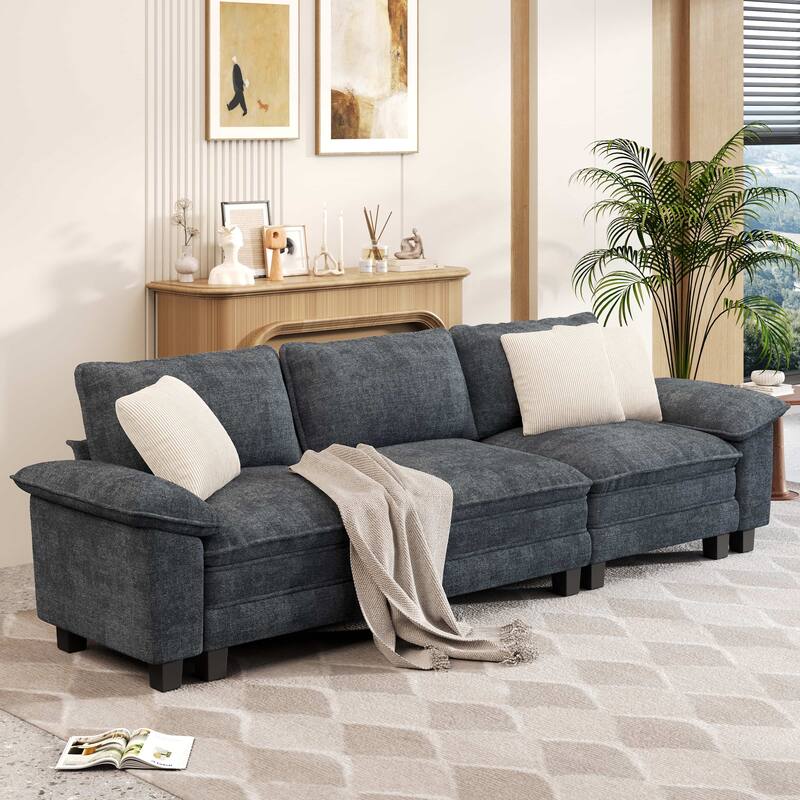 MAISON ARTS Cloud Modular Deep Seat Sofa, Chenille or Corduroy Sectional Couch with Removable Arms, 1–4 Seater - Blue Grey Chenille(3 Pieces) - Symmetrical