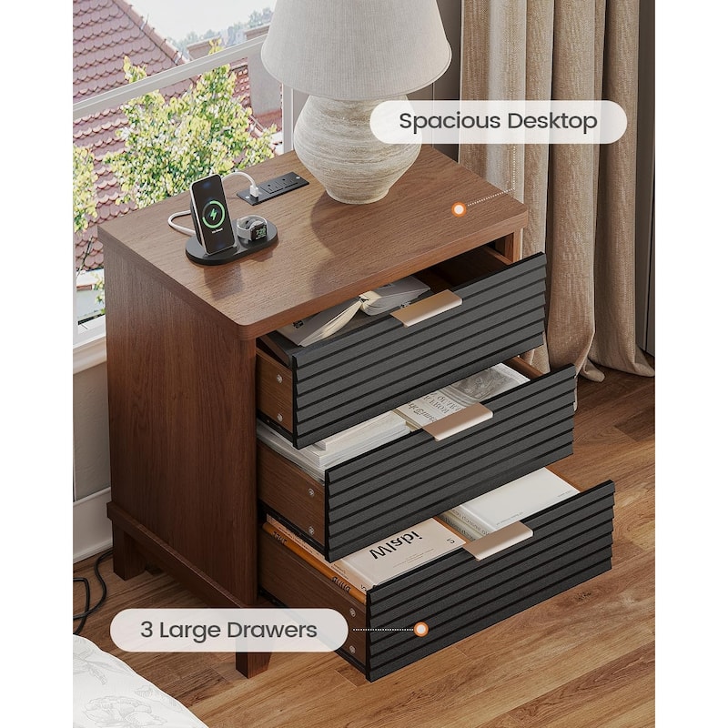 Night Stand Charging Station Drawers LED Nightstands Beside Table