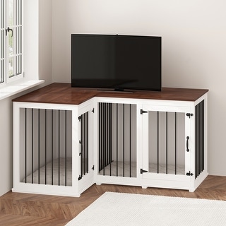 Large Corner Dog Crate Furniture L Shape Dog Crate Cage TV Stand - 58.7 ... - Wedge-Shaped Dog Crate Diners