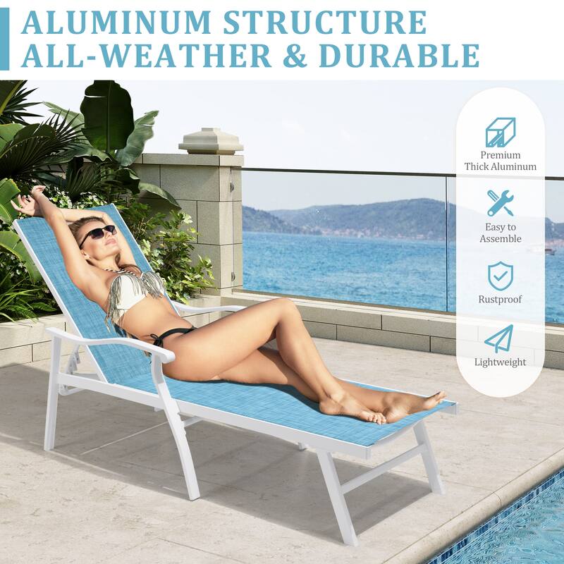 VredHom Outdoor Aluminum Adjustable Chaise Lounge (Set of 2)