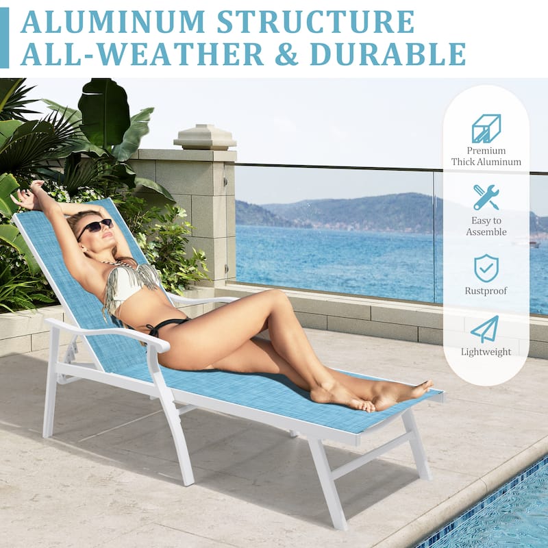 VredHom Outdoor Aluminum Adjustable Chaise Lounge Chairs - 76.18" L ×21.1" W ×13.8" H