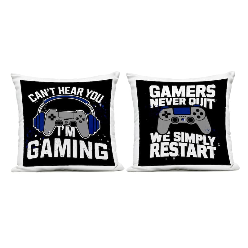 Stupell Fun Gamer Quotes Printed Outdoor Throw Pillow Design by Kim Allen (Set of 2) - Pillow Sets - Polyester - Black - Set of 2