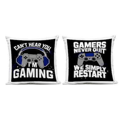 Stupell Fun Gamer Quotes Printed Outdoor Throw Pillow Design by Kim Allen (Set of 2)