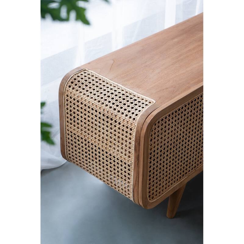 Characteristic TV Stand Console Cabinet Sideboard with Rattan Doors, Storage Cabinet Accent Cabinet