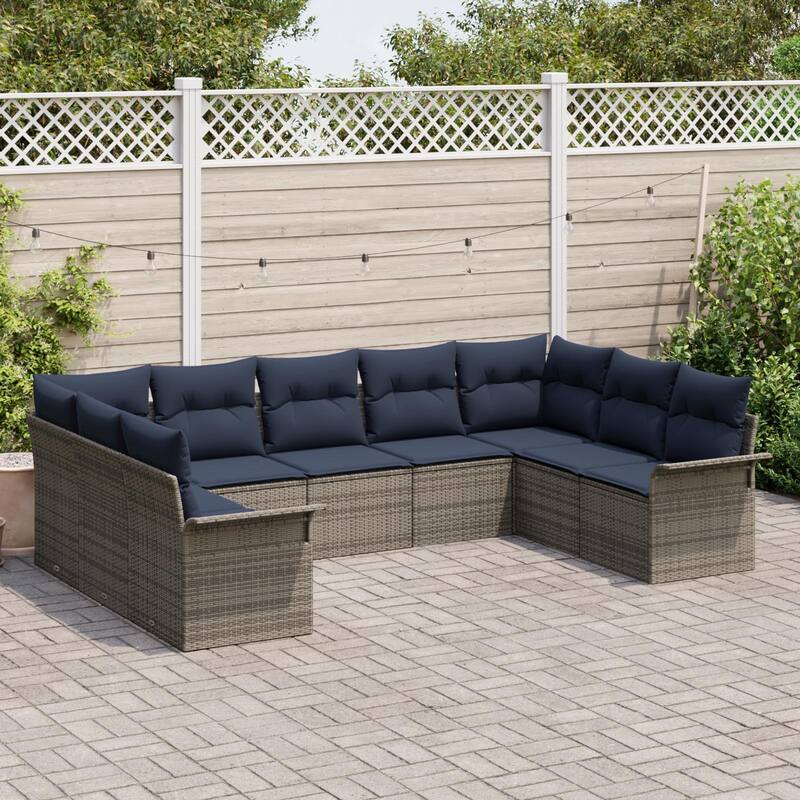 vidaXL 9/10 Garden Sofa Set with Cushions Black/Brown/Grey Poly Rattan - 113.8 x 73.8 x 27.2