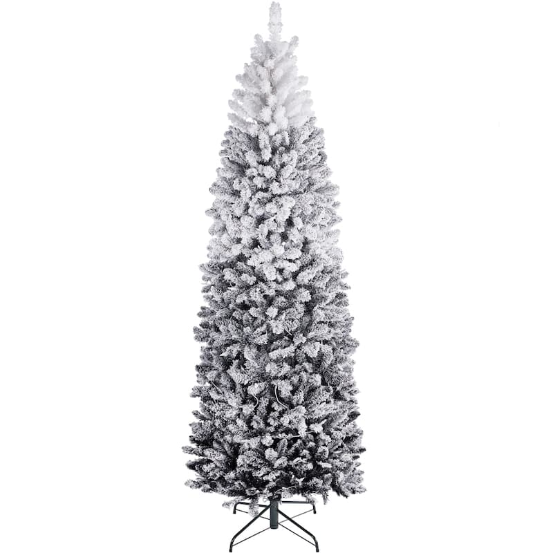 Yaheetech Pre-lit Flocked Pencil Artificial Christmas Tree - 7.5 Foot