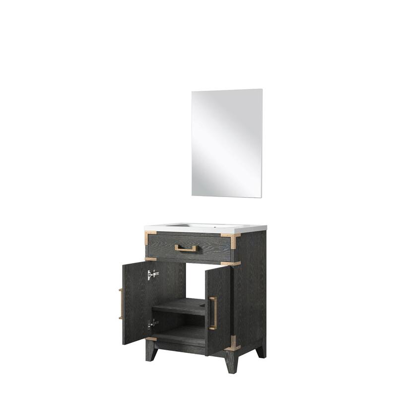 Black Oak Bath Vanity 24" W x 18" D, Acrylic Countertop with Soft Close Storage Cabinet, 18" Mirror Included