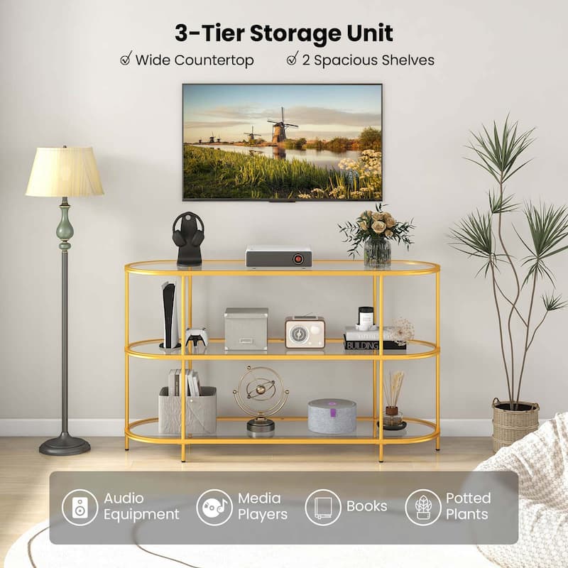 Costway 3-Tier TV Stand for TVs up to 65" with Tempered Glass Shelves - See Details