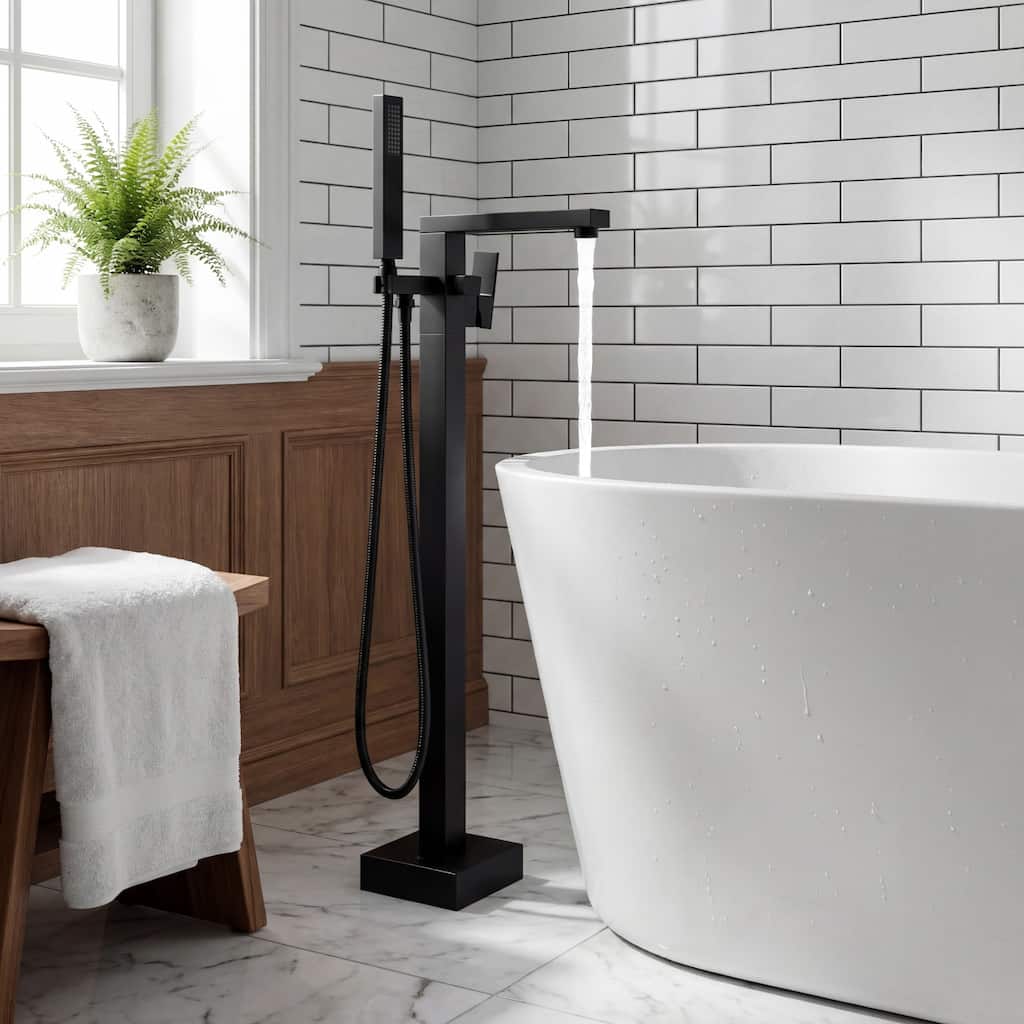 Modland 304 SS Freestanding Bathtub Faucet with Handheld Shower, High Flow Floor Mount Tub Filler, cUPC Leak-Proof Valve