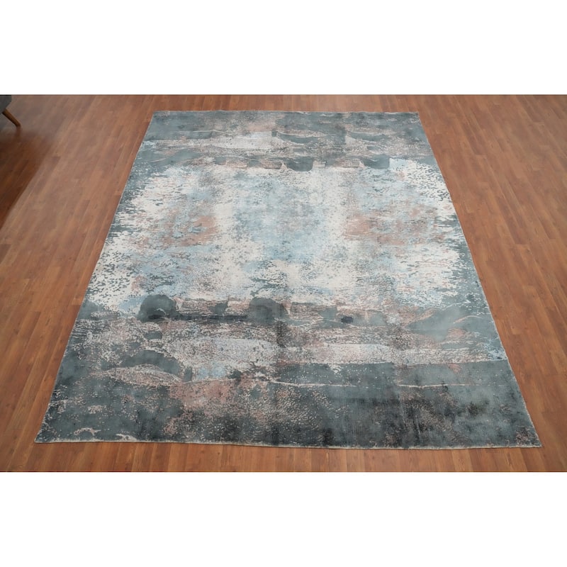 Hand Knotted Oriental Viscose Silk Carpet Modern Abstract Multi-Colored Abstract Area Rug - 9' 8'' X 8' 0''
