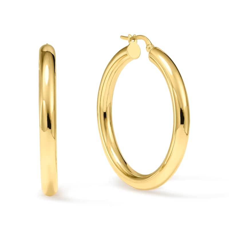 Clover 14k Yellow Gold High-Polish Round Hoop Earrings 4mm - 38mm