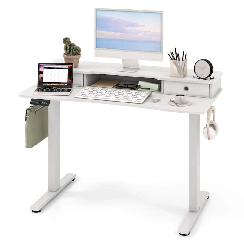 Costway 48"x 24" Electric Standing Desk with 2 Drawers Monitor Stand - See Details - White