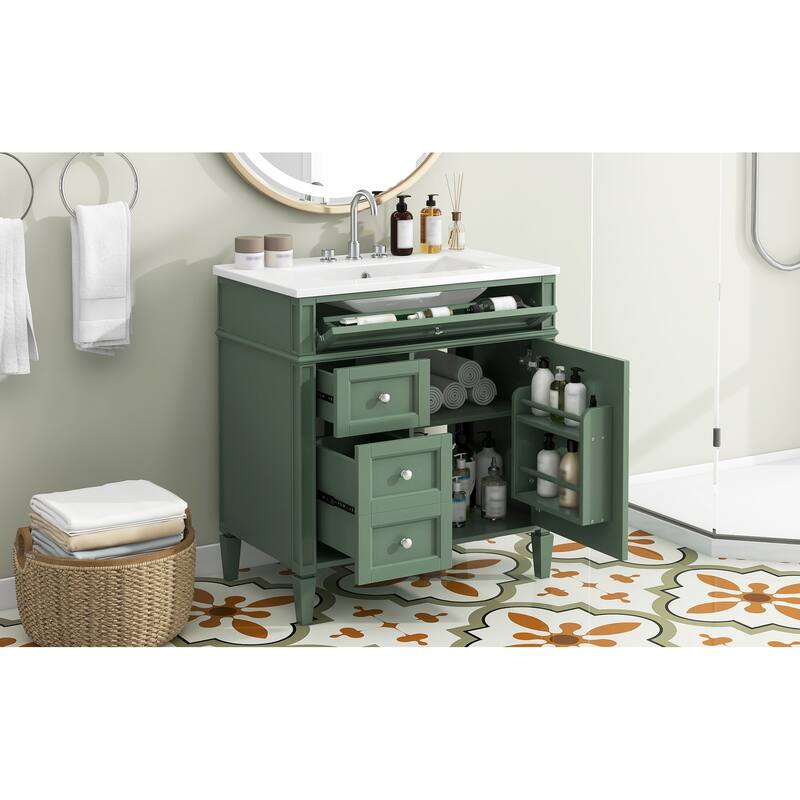 30" Bathroom Vanity Cabinet with Sink, Modern Freestanding Vanity with 2 Storage Drawers, Tip-out Drawer, and Adjustable Shelf