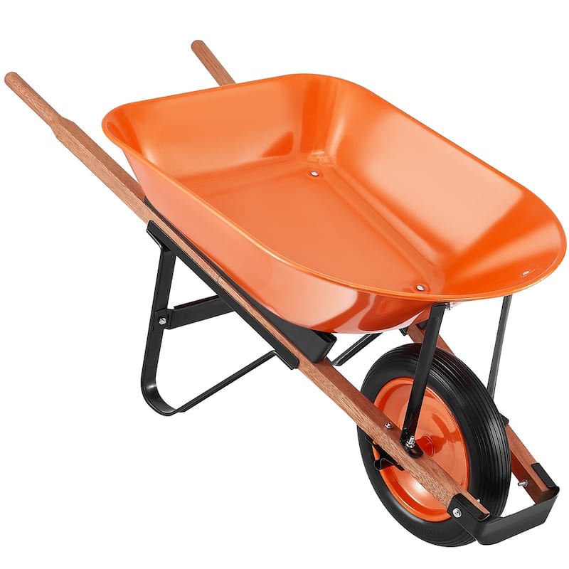 Orange Iron PU Garden Wheelbarrow 265lbs Cart w/ith Foam Tire 16" - 55.12 x 24.41 x 22.83 in