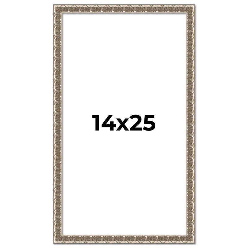 14x25 Frame Silver Versailles Ornate Solid Wood Picture Frame | 1 Inch