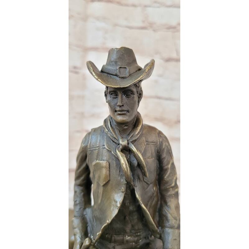 Wild West Western Cowboy With Hat Riding Horse Bronze Sculpture Original Figure