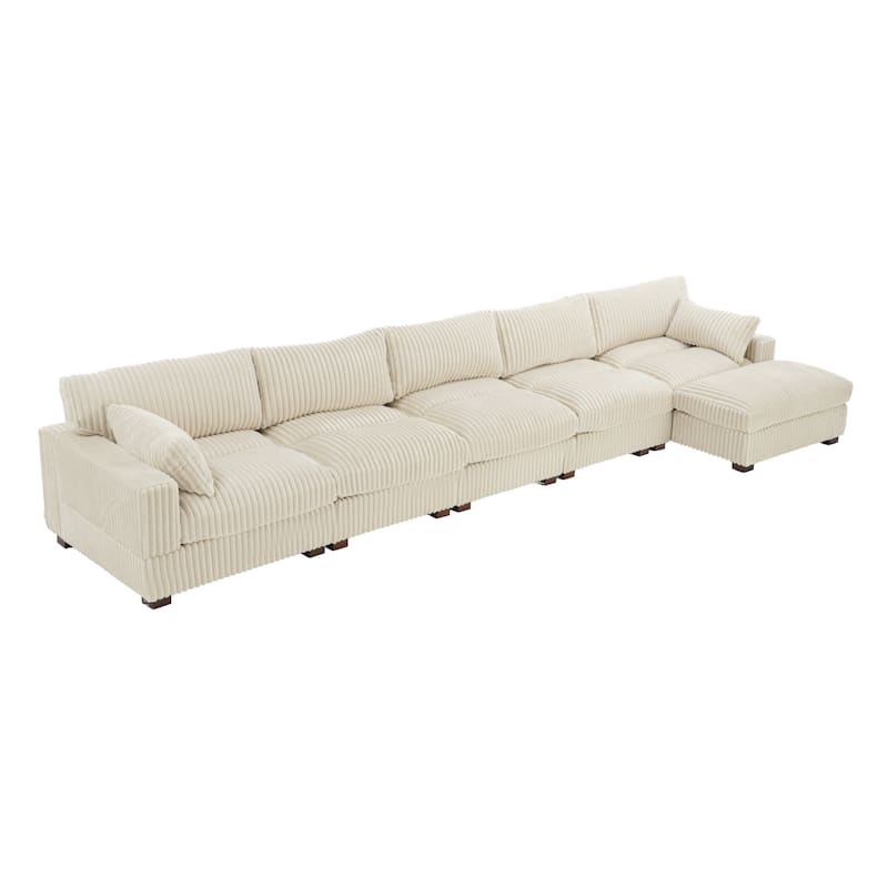 Modern Oversized Plush Corduroy Modular Sectional Sofa with 2 Ottomans