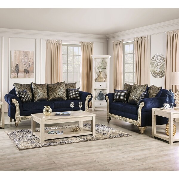 Furniture of America Merzer Traditional Blue Chenille 2-piece Sofa Set. Opens flyout.