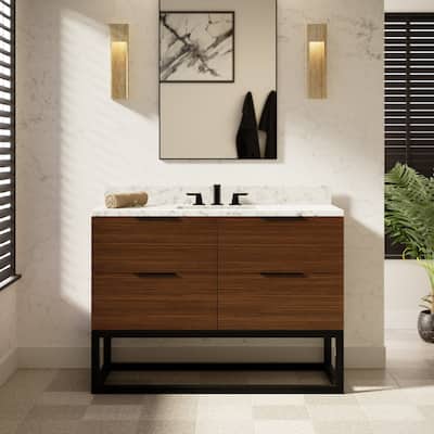 KitchenBathCollection Mia 48" Bathroom Vanity with Carrara Marble Top
