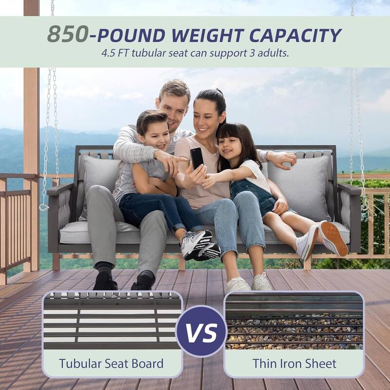 3-Seat Outdoor Porch Swing with Cushions, 900 LBS Capacity, Hanging Chains for Deck, Backyard, Lawn