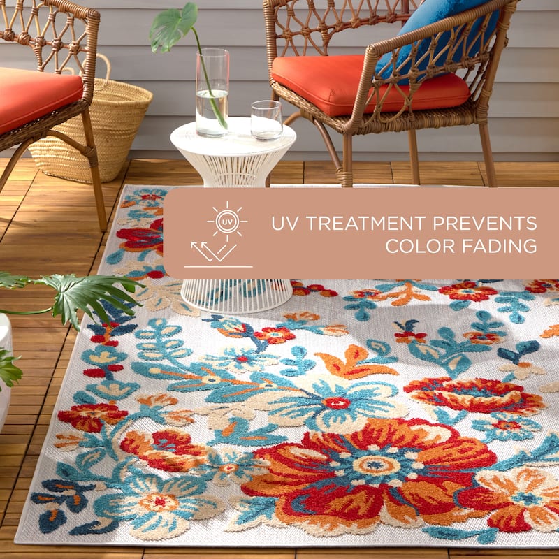TOWN & COUNTRY EVERYDAY Hibiscus Bloom Modern Floral Indoor Outdoor Area Rug, UV Fade Resistant, High-Low Pile