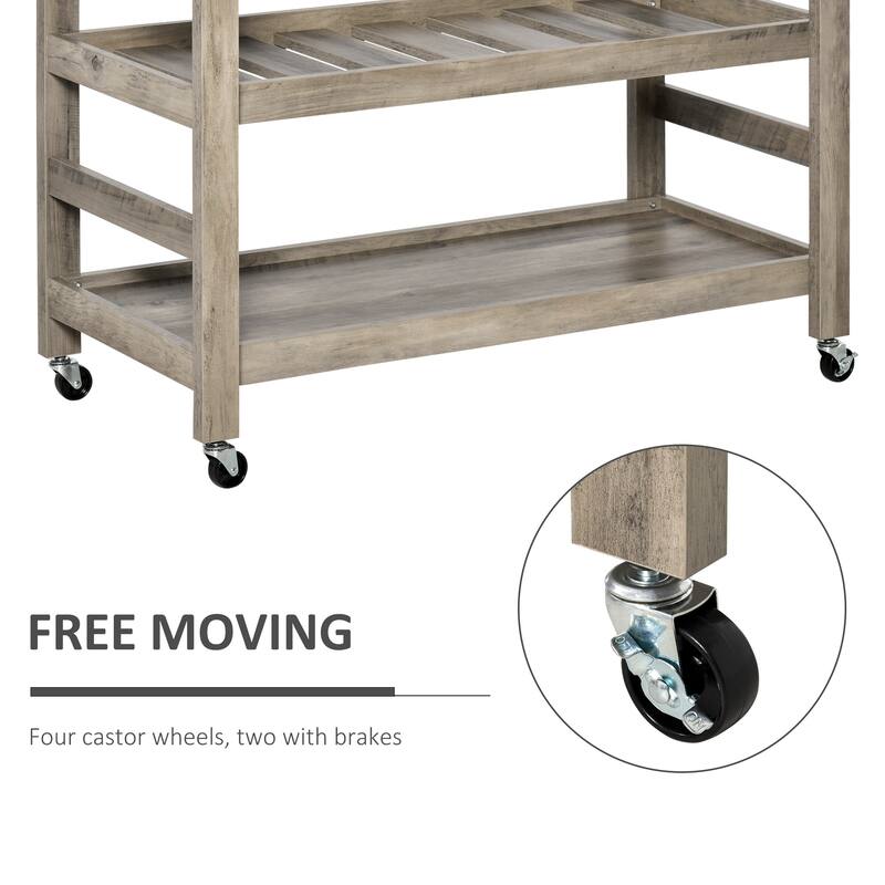 HOMCOM Kitchen Cart Rolling Kitchen Island Utility Trolley with Stainless Steel Top & Storage Wine Rack - 42.5"W x 19"D x 35"H