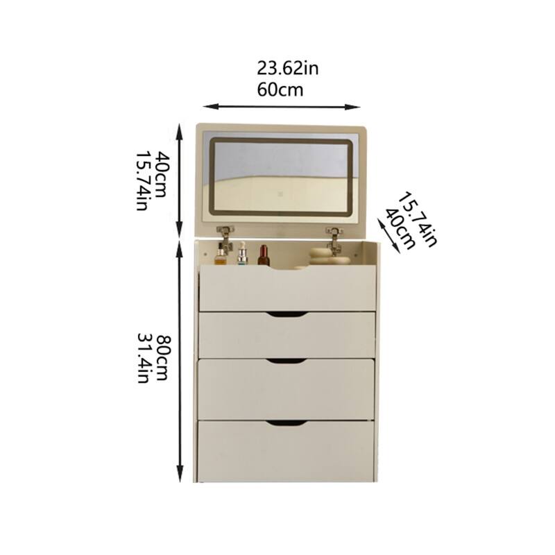 3-In-1 Vanity Desk with Visible Glass Tabletop, 3 Drawers, Storage Bench and 3-Color Lighting Mirror