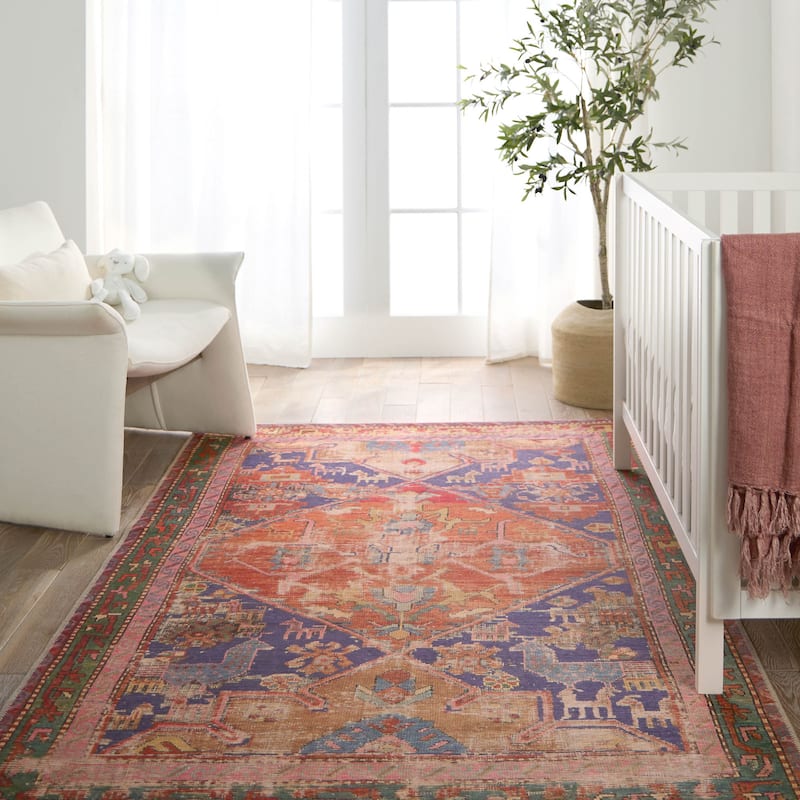 Sancho Machine Washable Medallion Orange/Purple Rug
